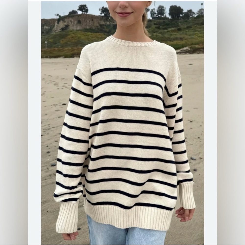 Brandy Melville Womens Brianna Cotton Oversized Striped Sweater OS Preppy Beachy